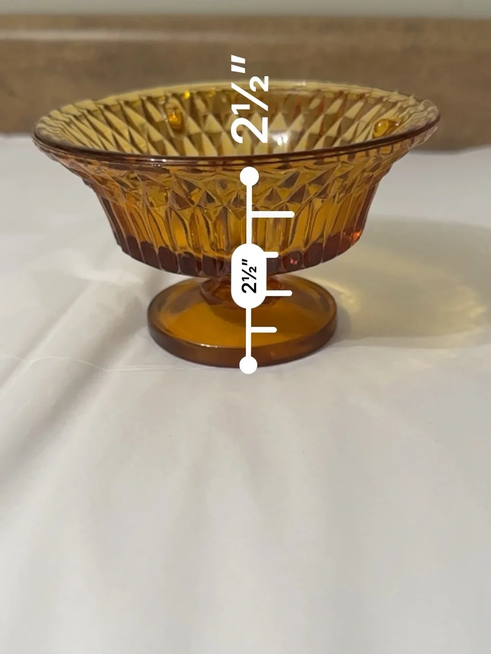 Vintage Indiana Glass Amber Fairy Lamp Bottom Diamond Point Pedestal Base Candle